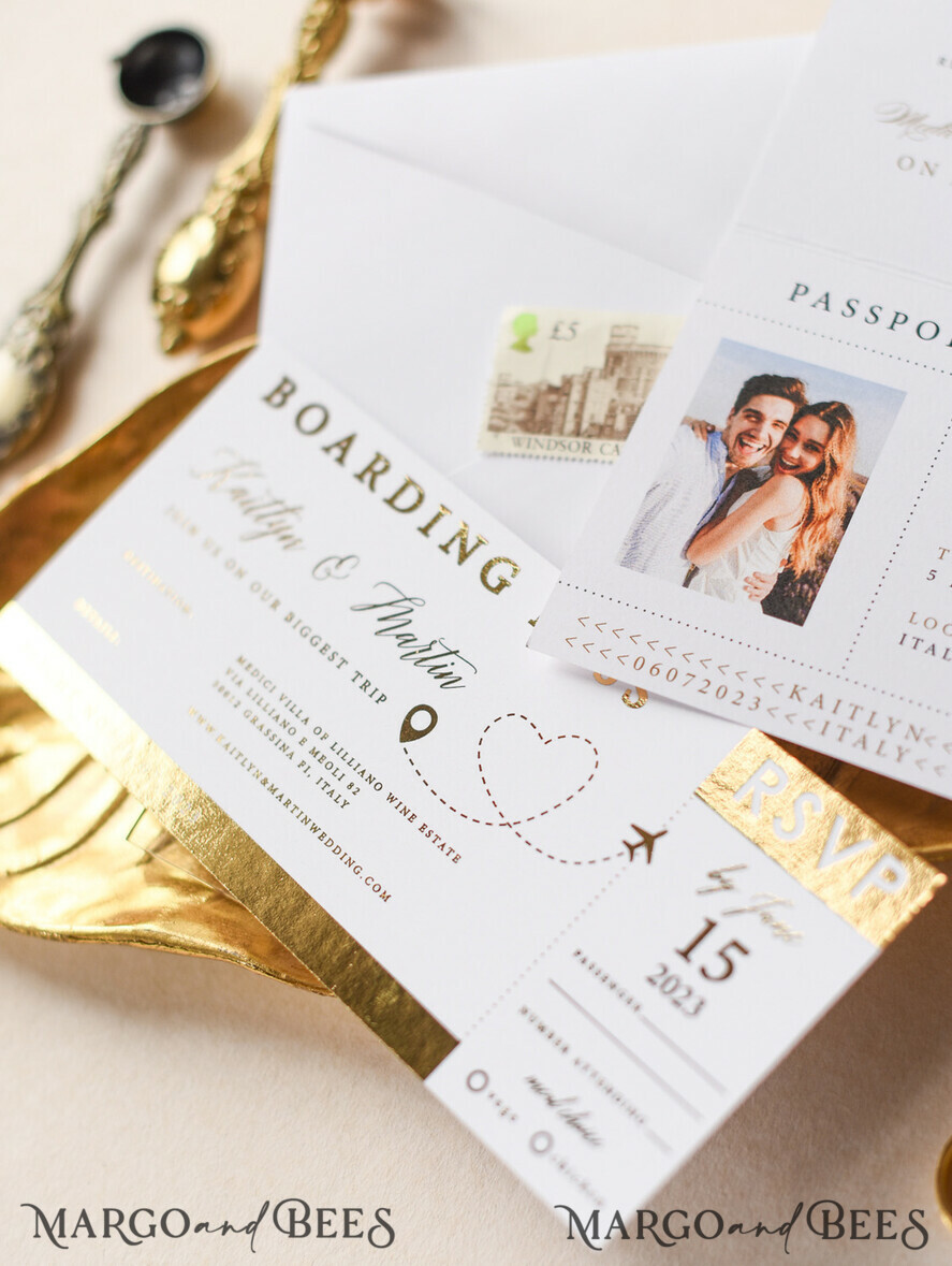PROBENNEHMESERVICE
 Muster
 Zielhochzeit Einladung Muster, Gold Pass Muster Set, Bordkarte Hochzeitseinladung, Reisende goldene Einladungen Muster Set