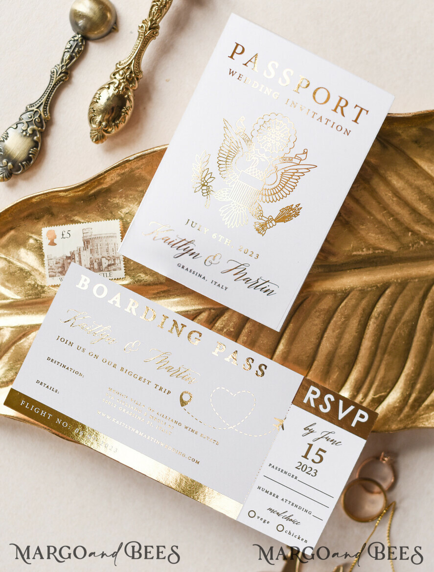 PROBENNEHMESERVICE
 Muster
 Zielhochzeit Einladung Muster, Gold Pass Muster Set, Bordkarte Hochzeitseinladung, Reisende goldene Einladungen Muster Set
