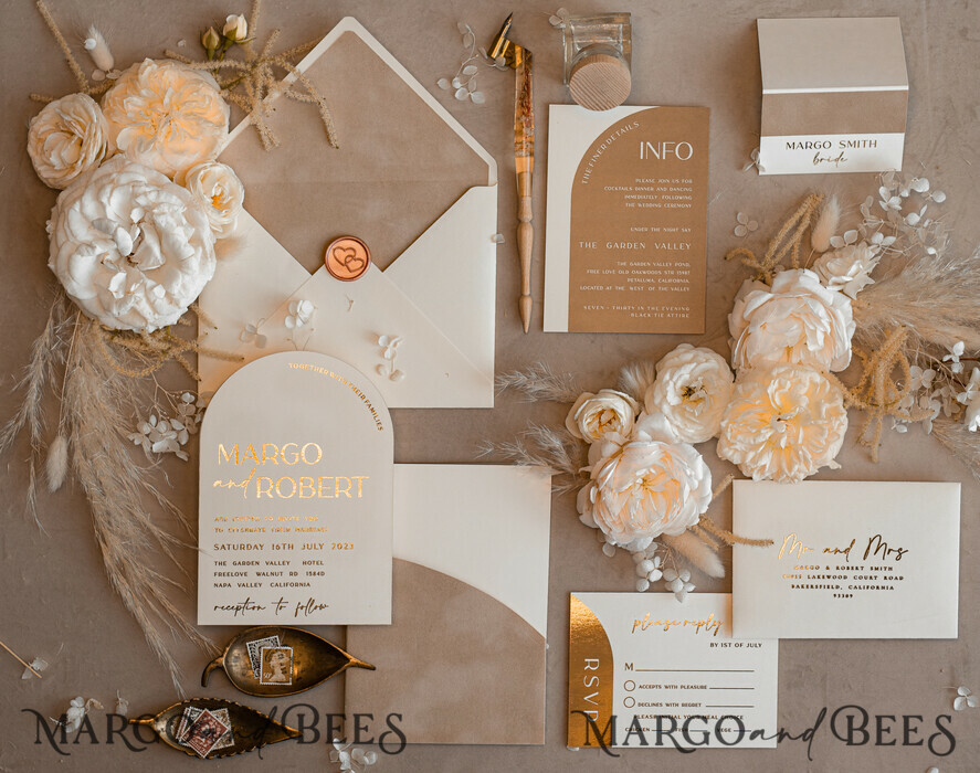 PROBENNEHMESERVICE
 Muster
 Elfenbein Gold Hochzeits Einladung Muster, handgemachtes Musterset, Beige Samt und Goldfolie Hochzeits Einladung, Glamour Einladungen Musterset