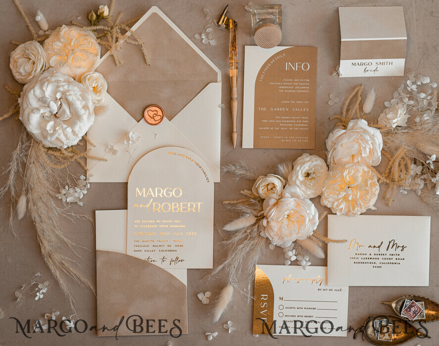 PROBENNEHMESERVICE
 Muster
 Elfenbein Gold Hochzeits Einladung Muster, handgemachtes Musterset, Beige Samt und Goldfolie Hochzeits Einladung, Glamour Einladungen Musterset