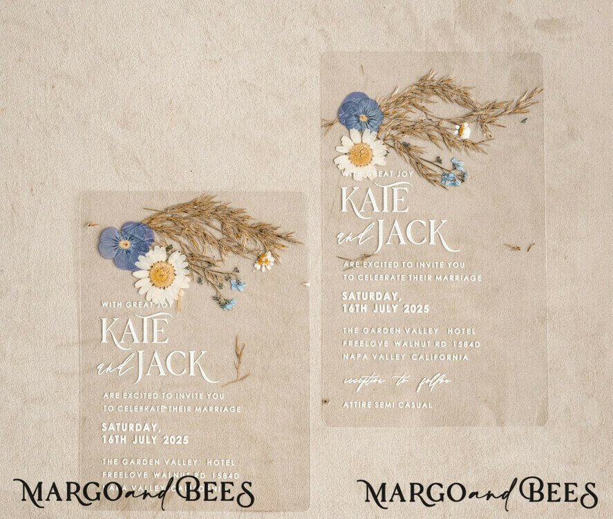 PROBENNEHMESERVICE
 Muster
 Beispiel Blush Pink Klare echte Blumen Hochzeitseinladungen, elegante Garten Pampasgras Hochzeitseinladungen, Samt transparente Hochzeitseinladungen, Hochzeitseinladung Suite
