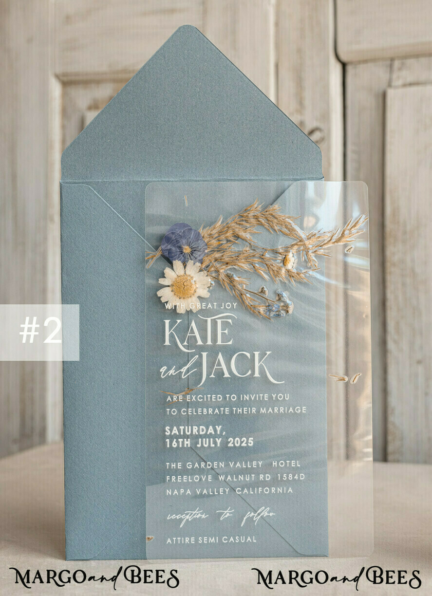 PROBENNEHMESERVICE
 Muster
 Beispiel Blush Pink Klare echte Blumen Hochzeitseinladungen, elegante Garten Pampasgras Hochzeitseinladungen, Samt transparente Hochzeitseinladungen, Hochzeitseinladung Suite