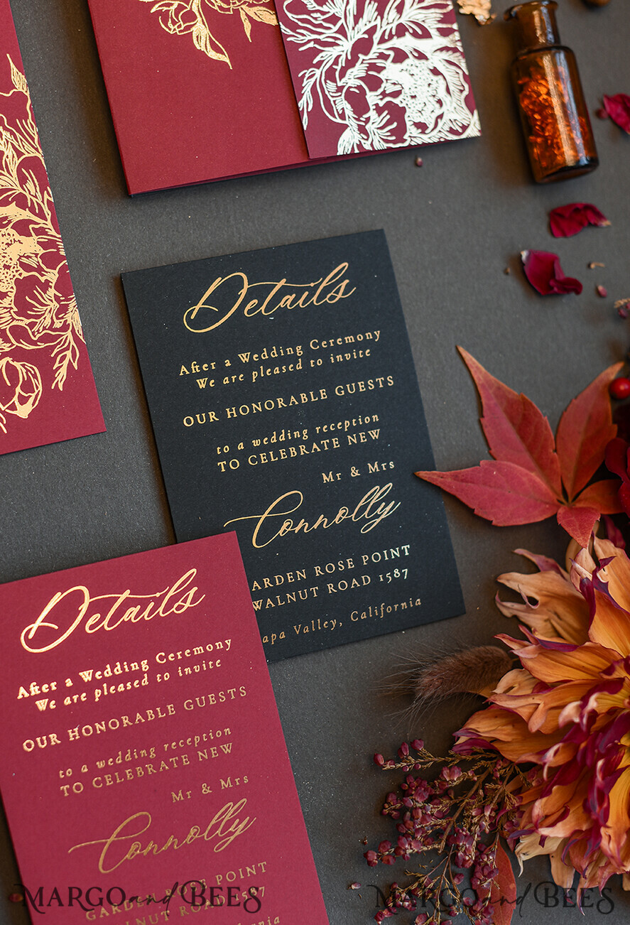 PROBENNEHMESERVICE
 Muster
 Gold Maroon Hochzeits Einladung Muster, handgemachtes Glamour Muster Set, Burgunder und Gold Folien Hochzeits Einladung, Schwarz und Burgunder Einladungen Muster Set