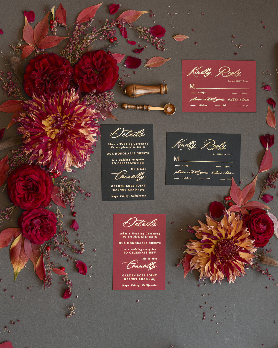 PROBENNEHMESERVICE
 Muster
 Gold Maroon Hochzeits Einladung Muster, handgemachtes Glamour Muster Set, Burgunder und Gold Folien Hochzeits Einladung, Schwarz und Burgunder Einladungen Muster Set