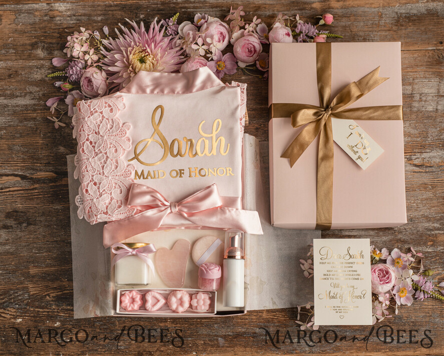 Brautjungfer/Trauzeuge Box WIRST DU MEINE BRAUTJUNGEFRIENDE SEIN? Brautjungfern-Geschenkbox, Satinrobe Brautjungfern-Antrag, natürliches Set für die Hochzeit