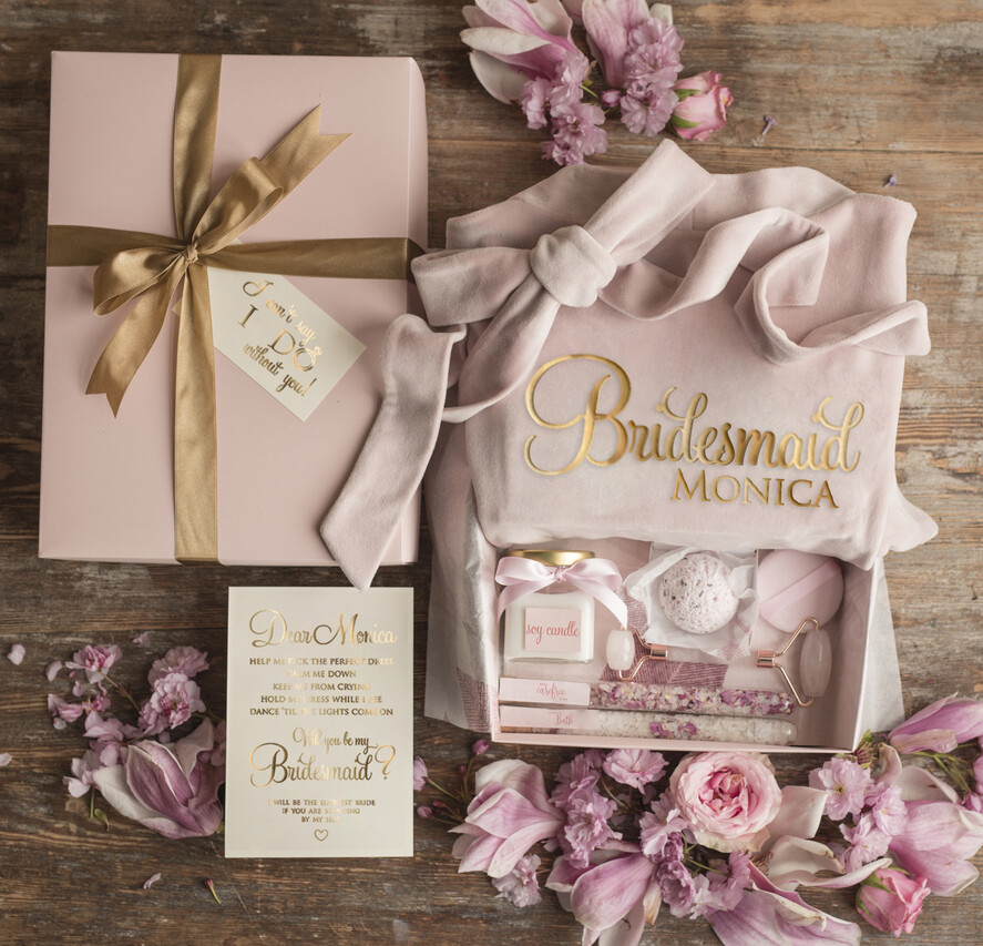 Brautjungfer/Trauzeuge Box WIRST DU MEINE BRAUTJUNGEFRIENDE SEIN? Brautjungfer Present Samtrobe, Danke Kosmetik GESCHENKBOX, natürliche Spa-Serie