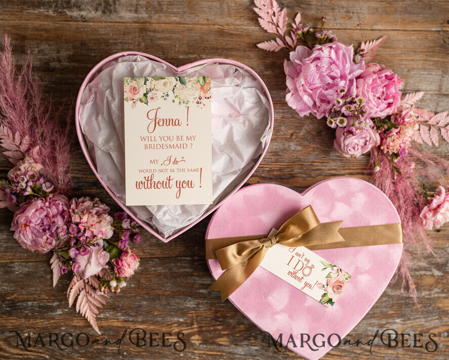 Brautjungfer/Trauzeuge Box WIRST DU MEINE BRAUTJUNGEFRIENDE SEIN? Wirst du mein Brautjungfer Geschenk sein, Wirst du mein Trauzeugin Proposal Geschenkbox Set, Pinke Herzbox