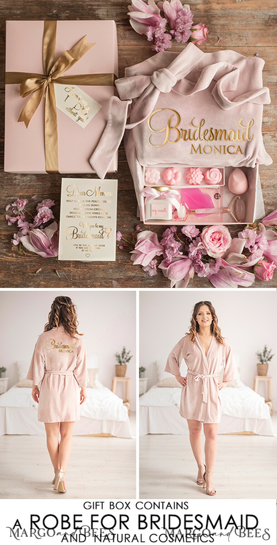 Brautjungfer/Trauzeuge Box WIRST DU MEINE BRAUTJUNGEFRIENDE SEIN? Brautjungfer Samt Hochzeitsbox, Luxuriöses Blush Vorschlagsset, Natürliche Handgemachte Geschenkbox