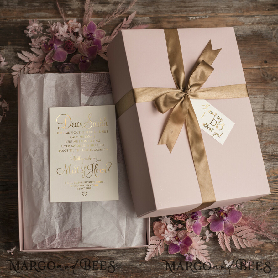 Brautjungfer/Trauzeuge Box WIRST DU MEINE BRAUTJUNGEFRIENDE SEIN? Brautjungfern-Geschenkbox für die Trauzeugin, satin Robe für den Heiratsantrag, natürliches Set für die Hochzeit.