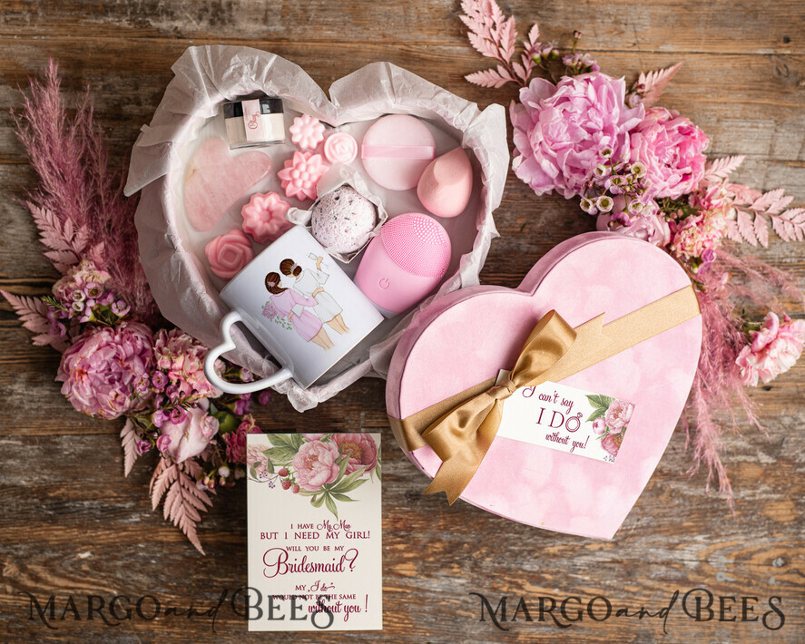 Brautjungfer/Trauzeuge Box WIRST DU MEINE BRAUTJUNGEFRIENDE SEIN? Brautjungfern-Antrag Samt-Herzbox, Wirst du meine Brautjungfer Geschenk, Wirst du meine Trauzeugin Antrag Geschenkbox-Set mit Tasse