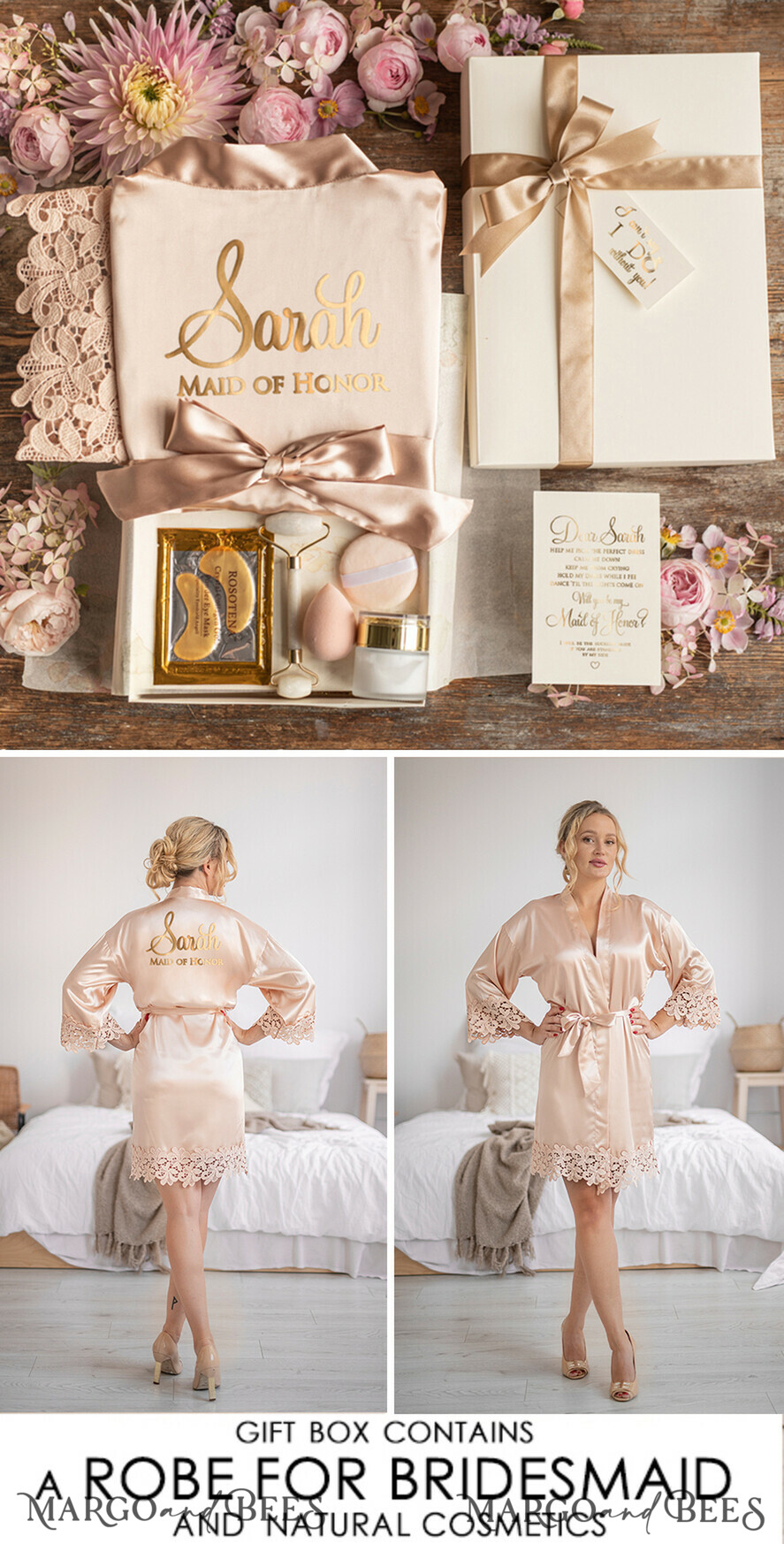 Brautjungfer/Trauzeuge Box WIRST DU MEINE BRAUTJUNGEFRIENDE SEIN? Brautjungfer Luxus Satinrobe, Geschenkbox für die Trauzeugin, Spa-Tag Kosmetik Hochzeitset