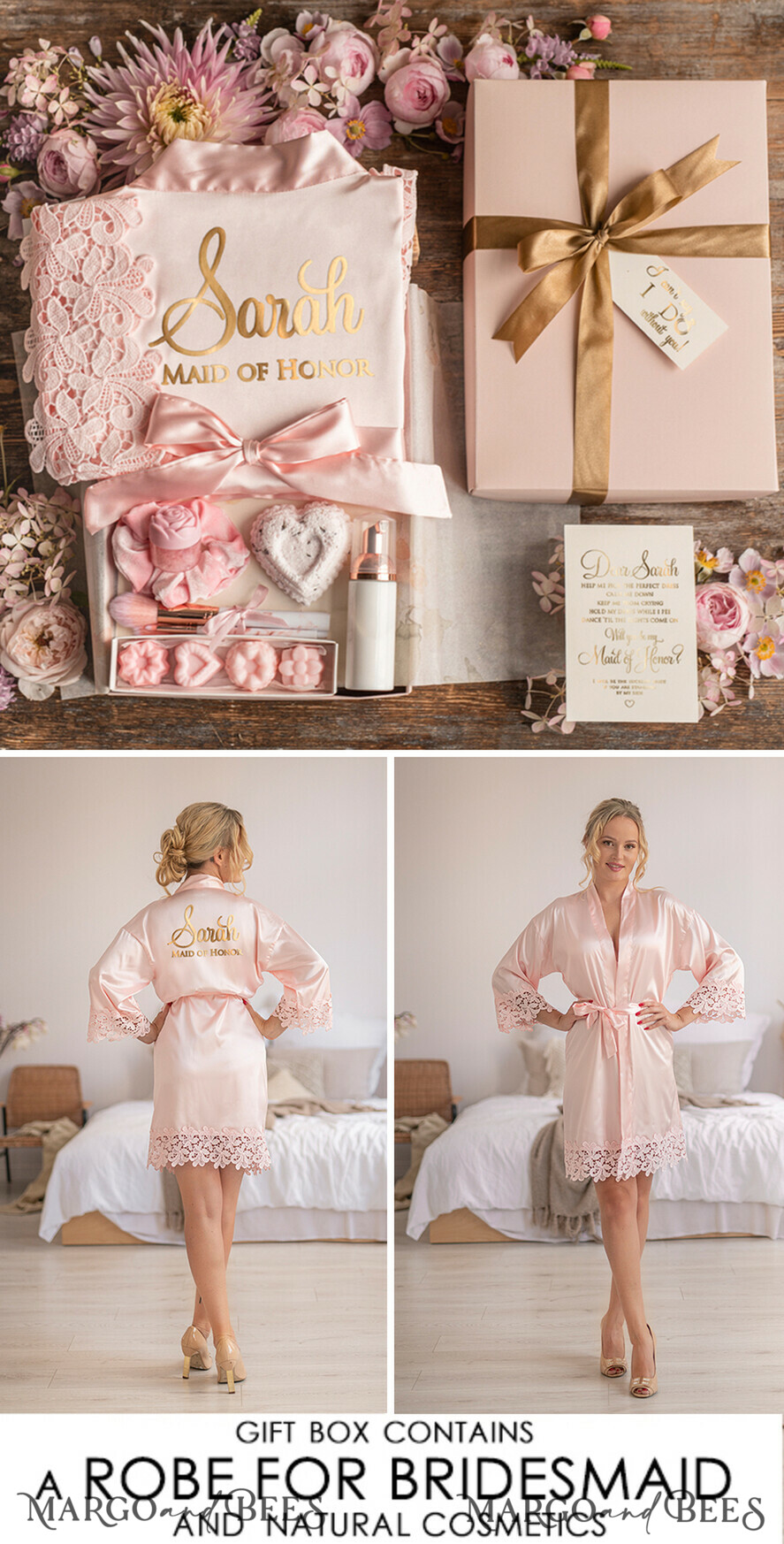 Brautjungfer/Trauzeuge Box WIRST DU MEINE BRAUTJUNGEFRIENDE SEIN? Brautjungfer Luxus Satinrobe, Trauzeugin Geschenkbox, Spa-Tag Kosmetik Hochzeitsset