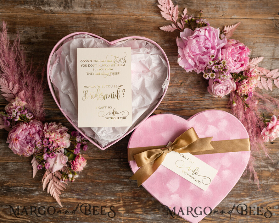 Brautjungfer/Trauzeuge Box WIRST DU MEINE BRAUTJUNGEFRIENDE SEIN? Samt Herz Präsentbox, Brautjungfern Geschenkbox, Natürlicher Spa-Tag Trauzeugin Vorschlagsbox Set