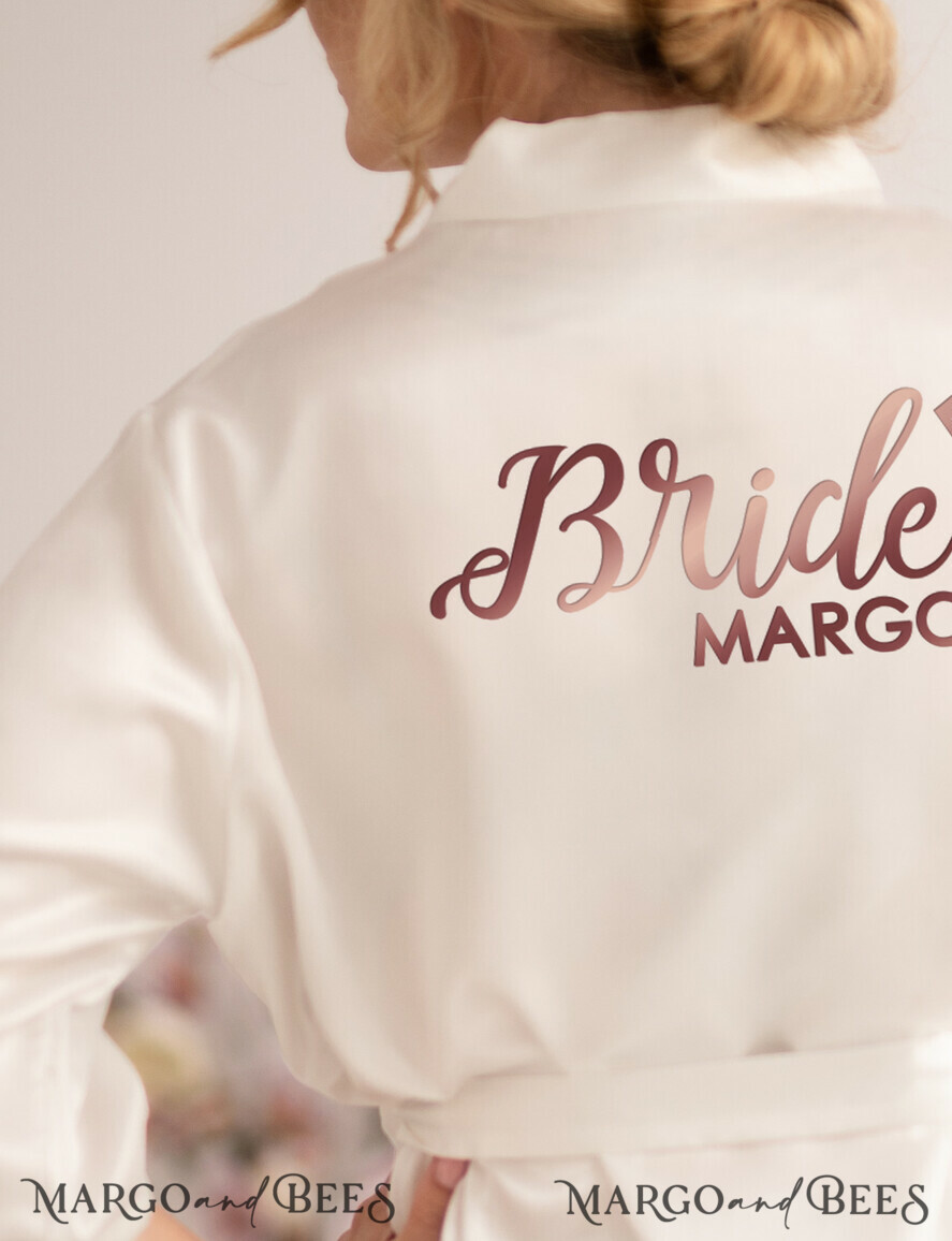 FRISCH VERHEIRATETES PAAR GESCHENKE Brautgeschenke Satinweiße Brautrobe, roségoldene Brautrobe mit deinem Namen, elegante luxuriöse Robe für die Braut