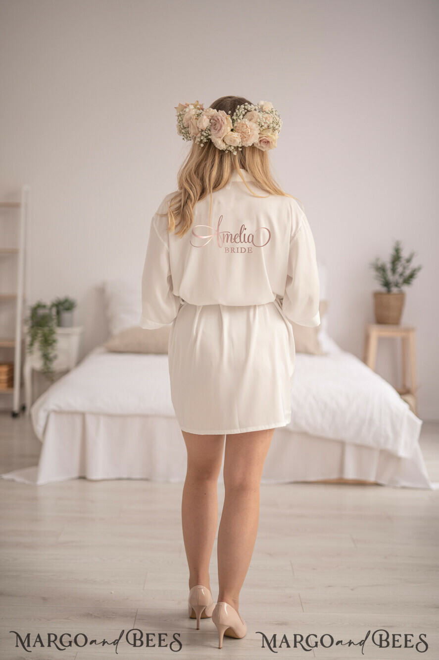 FRISCH VERHEIRATETES PAAR GESCHENKE Brautgeschenke Weißer Satin Hochzeitsrock für die Braut mit roségoldener Aufschrift, Eleganter roségoldener Hochzeitsrock, Braut Hochzeitsgeschenk