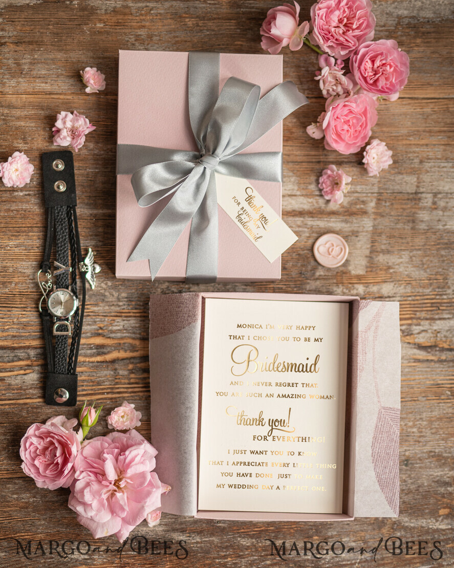 Brautjungfer/Trauzeuge Box Brautjungfer DANKE oder VORSCHLAG KLEINE BOX Brautjungfern-Vorschlag Dankeschön-Box, Boho elegante Uhr, goldene Brautjungfern-Geschenkbox