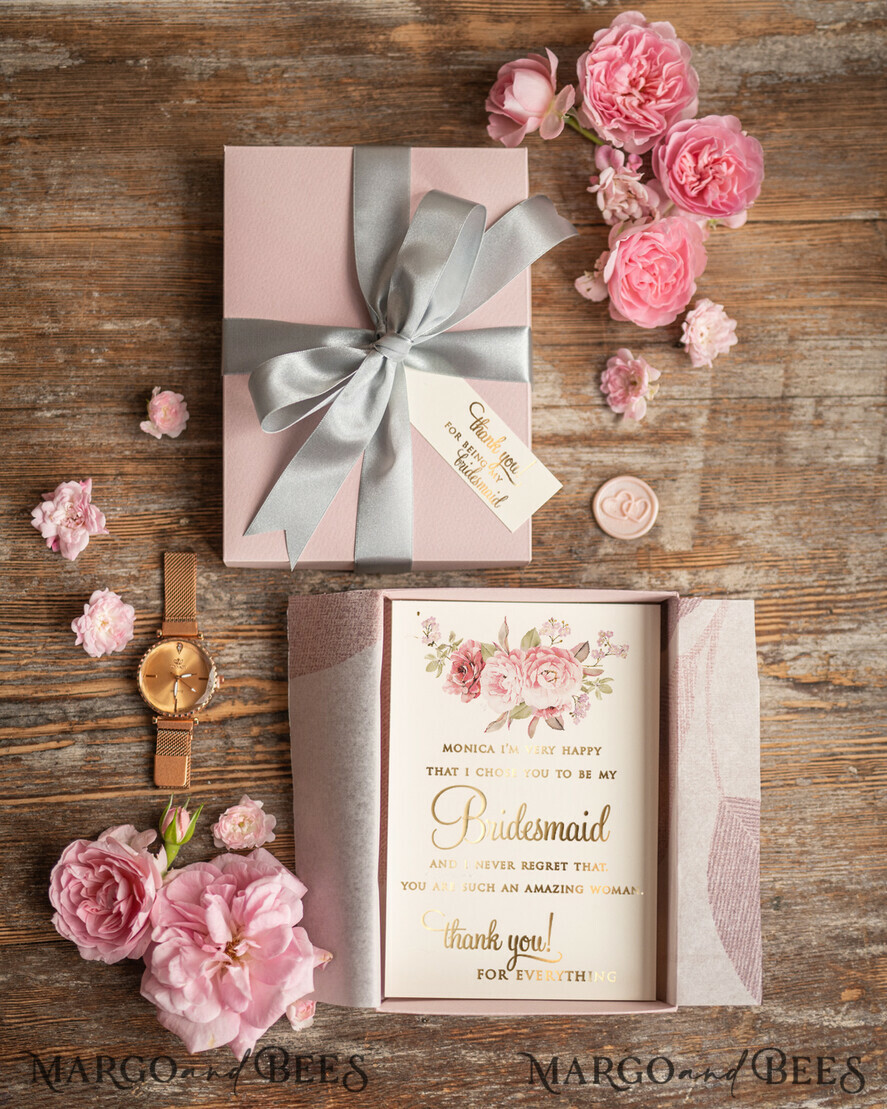Brautjungfer/Trauzeuge Box Brautjungfer DANKE oder VORSCHLAG KLEINE BOX Danke Brautjungfer Box Personalisierte Karte Trauzeugin Uhr Geschenkbox
