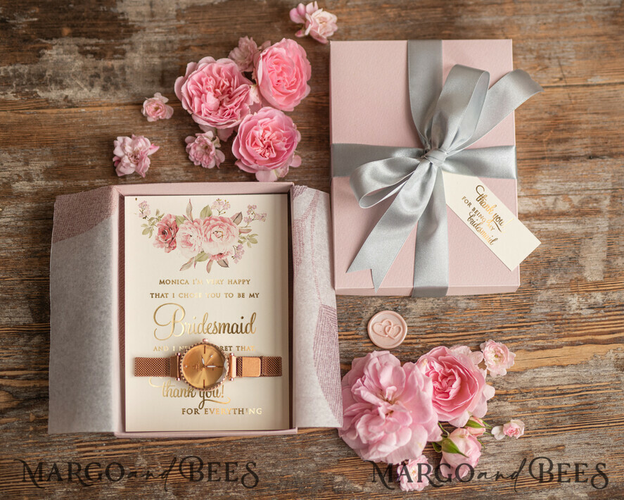 Brautjungfer/Trauzeuge Box Brautjungfer DANKE oder VORSCHLAG KLEINE BOX Danke Brautjungfer Box Personalisierte Karte Trauzeugin Uhr Geschenkbox