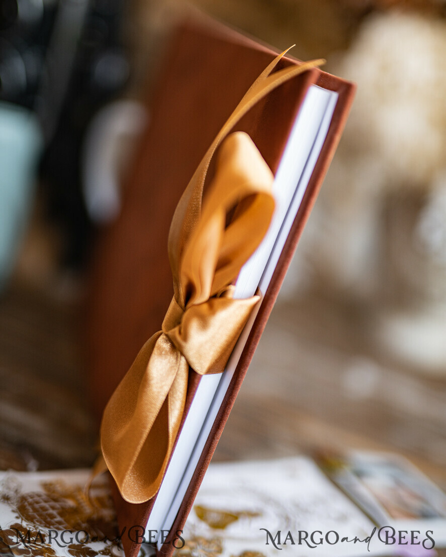 HOCHZEITS-GÄSTEBÜCHER Samtkissen Instax Gästebuch Terrakotta Boho Instax Samt Hochzeits-Gästebuch Gold, Gebranntes Orange Sofort-Hochzeits-Gästebuch, Polaroid Samt Gästebuch Rost Golden Hochzeit