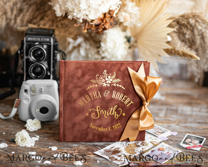 HOCHZEITS-GÄSTEBÜCHER Samtkissen Instax Gästebuch Terrakotta Boho Instax Samt Hochzeits-Gästebuch Gold, Gebranntes Orange Sofort-Hochzeits-Gästebuch, Polaroid Samt Gästebuch Rost Golden Hochzeit