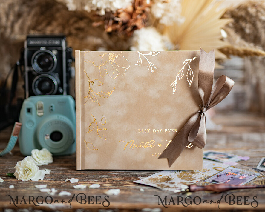 HOCHZEITS-GÄSTEBÜCHER Samtkissen Instax Gästebuch Nude Boho Instax Samt Hochzeitsgästebuch Gold, Beige Sofort-Hochzeitsgästebuch, Polaroid Samt Gästebuch Taupe Golden Hochzeit