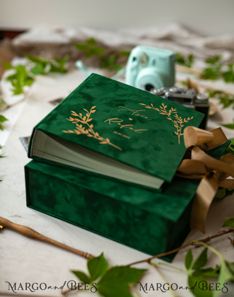 HOCHZEITS-GÄSTEBÜCHER Samtkissen Instax Gästebuch Boho Grün Pink Instax Samt Hochzeits-Gästebuch Gold, Samt Foto-Box Sofort Hochzeits-Gästebuch, Polaroid Samt Gästebuch Pink Foto-Box Goldene Hochzeit