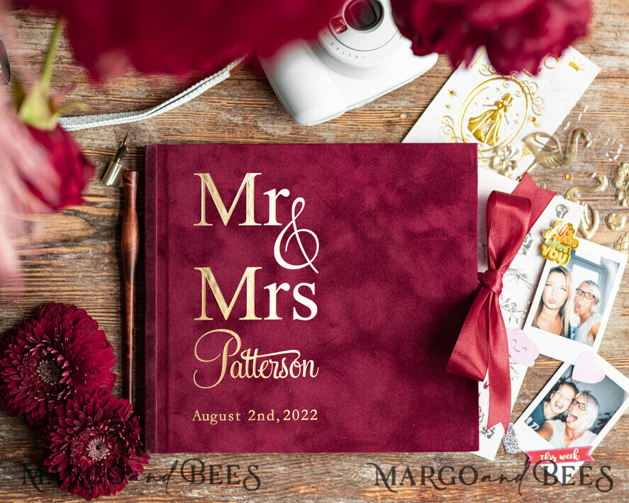 HOCHZEITS-GÄSTEBÜCHER Samtkissen Instax Gästebuch Luxuriöses Burgunder Instax Samt Hochzeits-Gästebuch Gold, Großes Instant Hochzeits-Gästebuch, Polaroid Samt Gästebuch Maronenhochzeit