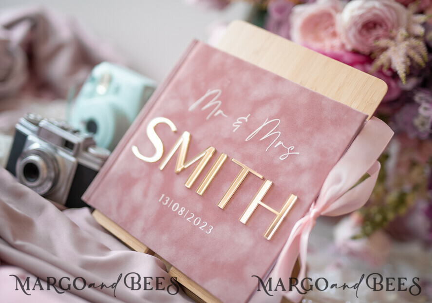 HOCHZEITS-GÄSTEBÜCHER Samtkissen Instax Gästebuch Luxuriöses Blush-Pink Instax Samt Hochzeits-Gästebuch Gold, großes Instant-Hochzeits-Gästebuch, Polaroid Samt-Gästebuch Pink Golden Hochzeit