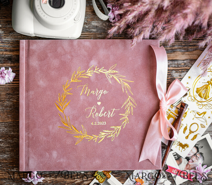 HOCHZEITS-GÄSTEBÜCHER Samtkissen Instax Gästebuch Boho Blush Pink Instax Samt Hochzeitsgäste Buch Gold, Großes Sofort Hochzeitsgäste Buch, Polaroid Samt Gästebuch Pink Goldene Hochzeit