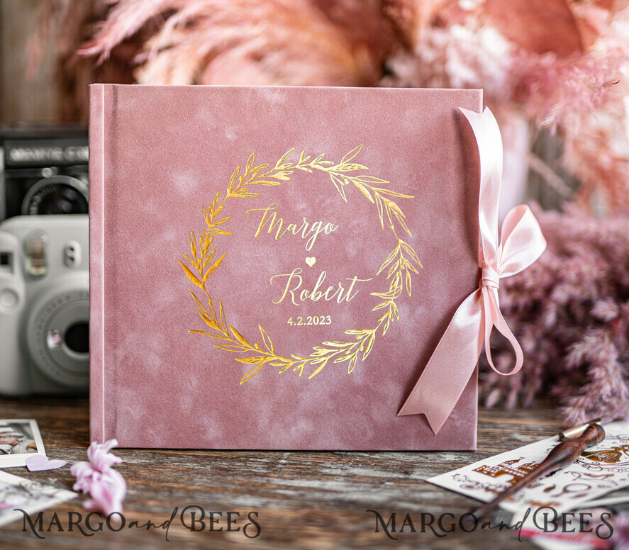 HOCHZEITS-GÄSTEBÜCHER Samtkissen Instax Gästebuch Boho Blush Pink Instax Samt Hochzeitsgäste Buch Gold, Großes Sofort Hochzeitsgäste Buch, Polaroid Samt Gästebuch Pink Goldene Hochzeit