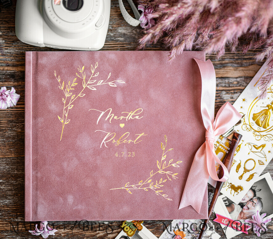 HOCHZEITS-GÄSTEBÜCHER Samtkissen Instax Gästebuch Elegantes Blush Pink Instax Samt Hochzeits-Gästebuch Gold, großes Instant-Hochzeits-Gästebuch, Polaroid Samt-Gästebuch Pink Golden Hochzeit