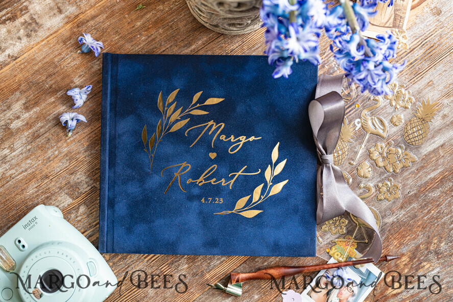 HOCHZEITS-GÄSTEBÜCHER Samtkissen Instax Gästebuch Marineblaue Boho Instax Samt Hochzeitsgäste Buch Gold, Dunkelblaue Sofort Hochzeitsgäste Buch, Polaroid Samt Gästebuch Blau Goldene Hochzeit