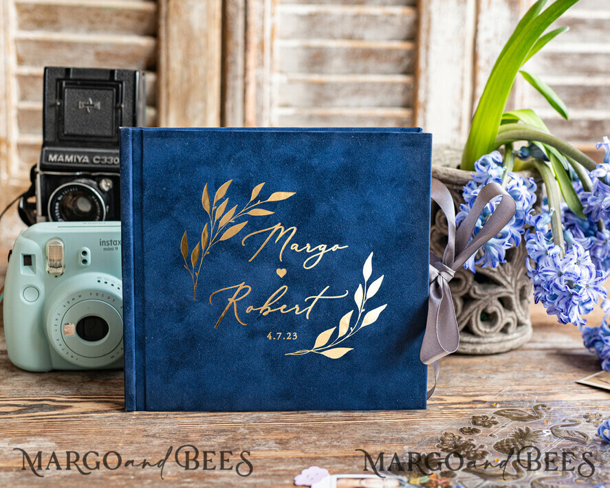 HOCHZEITS-GÄSTEBÜCHER Samtkissen Instax Gästebuch Marineblaue Boho Instax Samt Hochzeitsgäste Buch Gold, Dunkelblaue Sofort Hochzeitsgäste Buch, Polaroid Samt Gästebuch Blau Goldene Hochzeit
