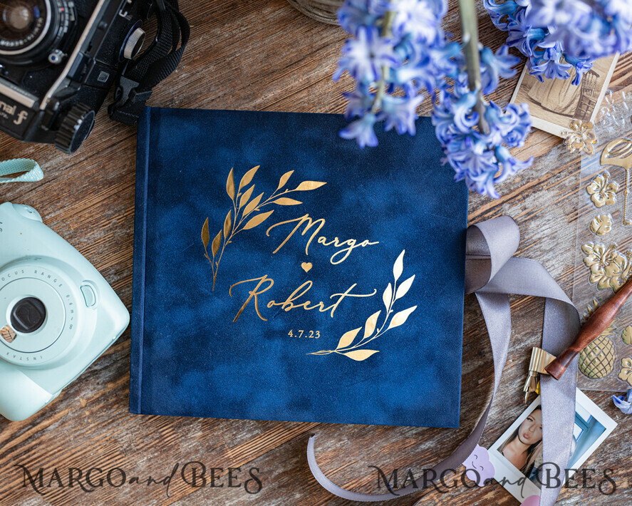 HOCHZEITS-GÄSTEBÜCHER Samtkissen Instax Gästebuch Marineblaue Boho Instax Samt Hochzeitsgäste Buch Gold, Dunkelblaue Sofort Hochzeitsgäste Buch, Polaroid Samt Gästebuch Blau Goldene Hochzeit