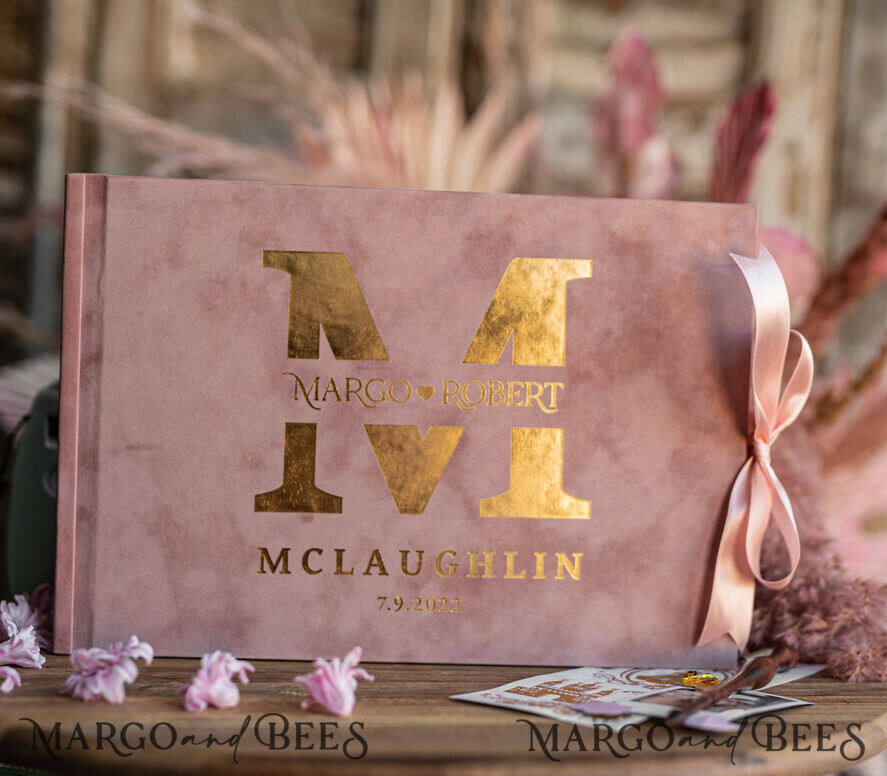 HOCHZEITS-GÄSTEBÜCHER Samtkissen Instax Gästebuch Boho Blush Pink Instax Samt Hochzeits-Gästebuch Gold, Samt Großes Sofort-Hochzeits-Gästebuch, Pink Polaroid Samt Gästebuch