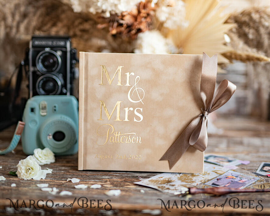 HOCHZEITS-GÄSTEBÜCHER Samtkissen Instax Gästebuch Boho Mr und Mrs Instax Samt Hochzeits-Gästebuch Gold, Großes Beige Sofortbild-Hochzeits-Gästebuch, Nude Polaroid Samt-Gästebuch Violett Golden Hochzeit