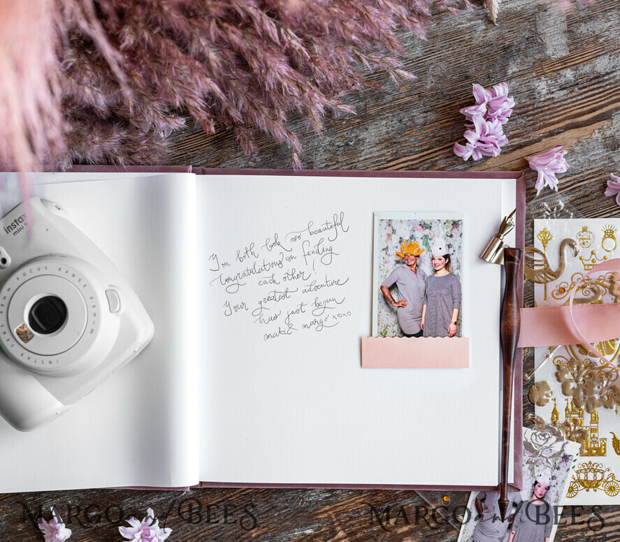 HOCHZEITS-GÄSTEBÜCHER Samtkissen Instax Gästebuch Boho Blush Pink Instax Samt Hochzeits-Gästebuch Gold, Großes Sofort-Hochzeits-Gästebuch, Polaroid Samt-Gästebuch Pink Golden Hochzeit