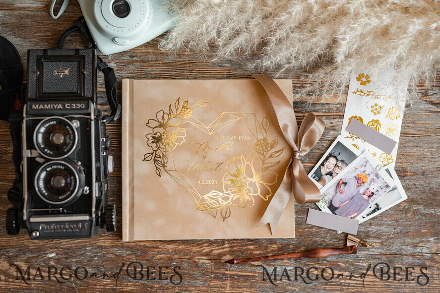 HOCHZEITS-GÄSTEBÜCHER Samtkissen Instax Gästebuch Beige Boho Instax Samt Hochzeitsgästebuch Gold, Nude Sofort Hochzeitsgästebuch, Polaroid Samt Gästebuch Taupe Golden Hochzeit
