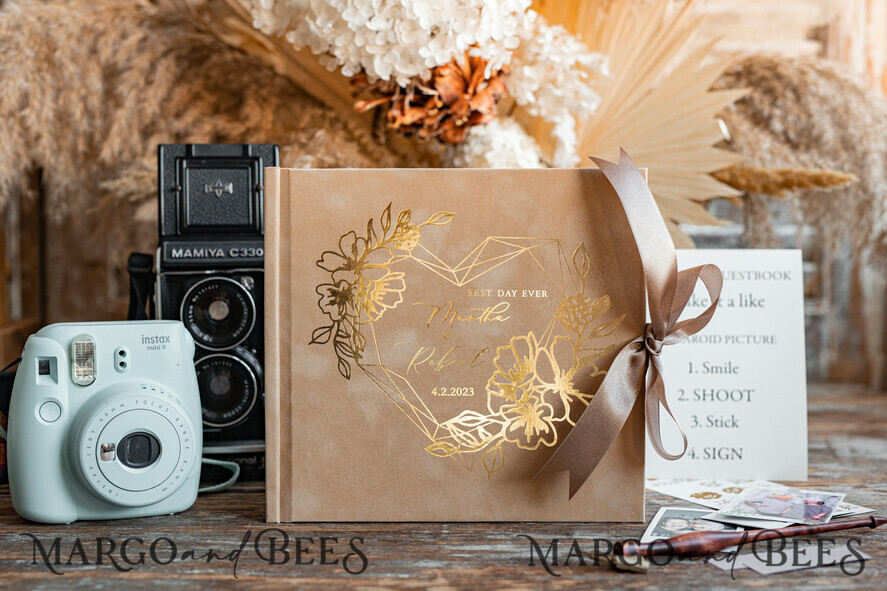 HOCHZEITS-GÄSTEBÜCHER Samtkissen Instax Gästebuch Beige Boho Instax Samt Hochzeitsgästebuch Gold, Nude Sofort Hochzeitsgästebuch, Polaroid Samt Gästebuch Taupe Golden Hochzeit