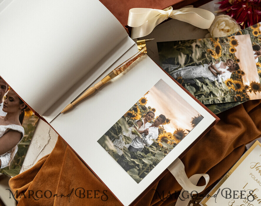 HOCHZEITS-GÄSTEBÜCHER Samtkissen Instax Gästebuch Terrakotta Gold personalisiertes Hochzeitsgästebuch, Samt Erinnerungsfotoalbum, Herbsthochzeit, Polaroid Samt Gästebuch