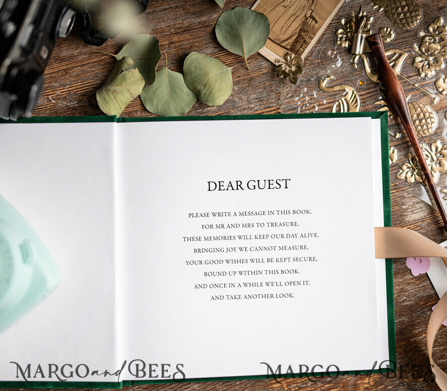 HOCHZEITS-GÄSTEBÜCHER Samtkissen Instax Gästebuch Luxus Grün Instax Samt Hochzeitsgäste Buch Gold, Großes Sofort Hochzeitsgäste Buch, Grüner Polaroid Samt Gästebuch