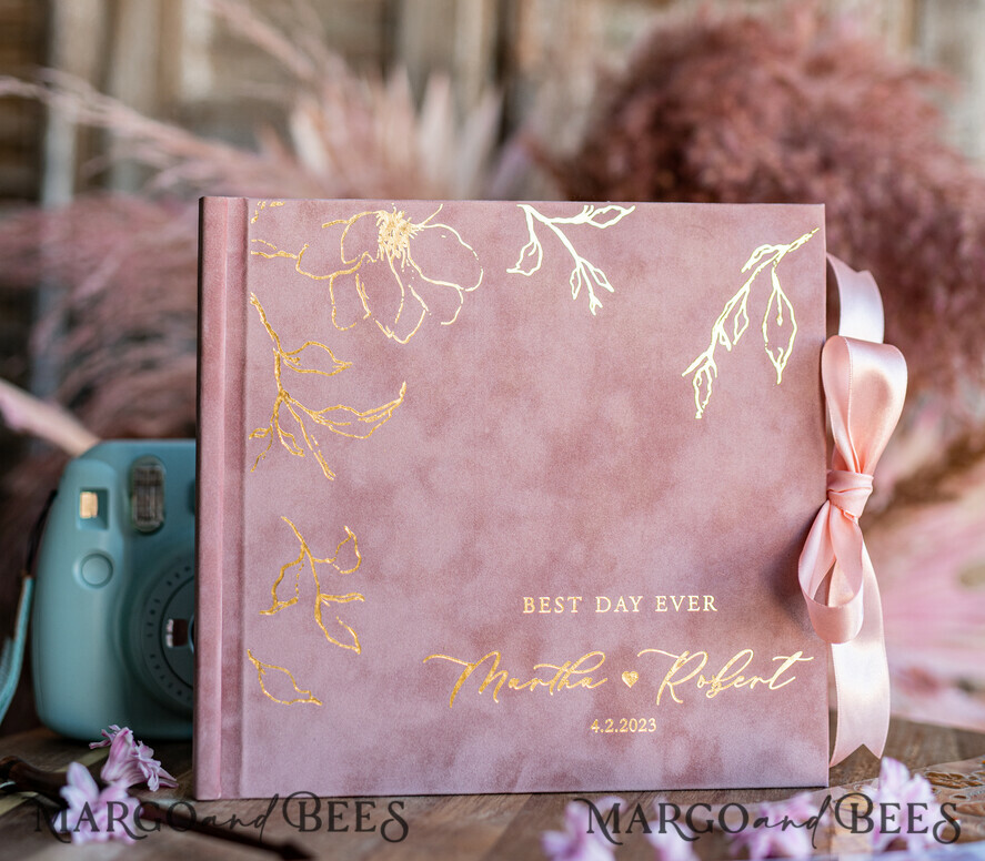 HOCHZEITS-GÄSTEBÜCHER Samtkissen Instax Gästebuch Elegantes Blush-Pink Instax Samt Hochzeits-Gästebuch Gold, großes Instant Hochzeits-Gästebuch, Polaroid Samt Gästebuch Pink Golden Hochzeit.