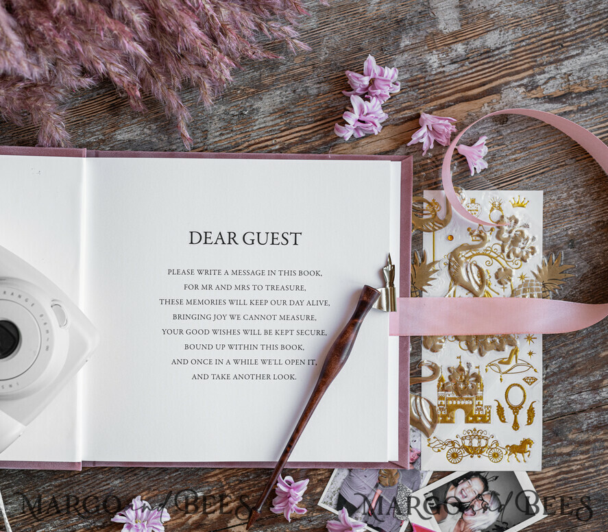 HOCHZEITS-GÄSTEBÜCHER Samtkissen Instax Gästebuch Elegantes Blush-Pink Instax Samt Hochzeits-Gästebuch Gold, großes Instant Hochzeits-Gästebuch, Polaroid Samt Gästebuch Pink Golden Hochzeit.