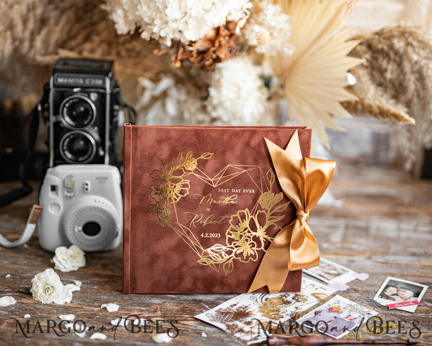HOCHZEITS-GÄSTEBÜCHER Samtkissen Instax Gästebuch Terracotta Boho Instax Samt Hochzeits-Gästebuch Gold, Gebranntes Orange Sofort-Hochzeits-Gästebuch, Polaroid Samt Gästebuch Rost Golden Hochzeit