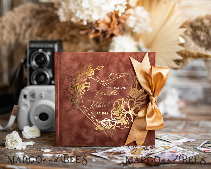 HOCHZEITS-GÄSTEBÜCHER Samtkissen Instax Gästebuch Terracotta Boho Instax Samt Hochzeits-Gästebuch Gold, Gebranntes Orange Sofort-Hochzeits-Gästebuch, Polaroid Samt Gästebuch Rost Golden Hochzeit