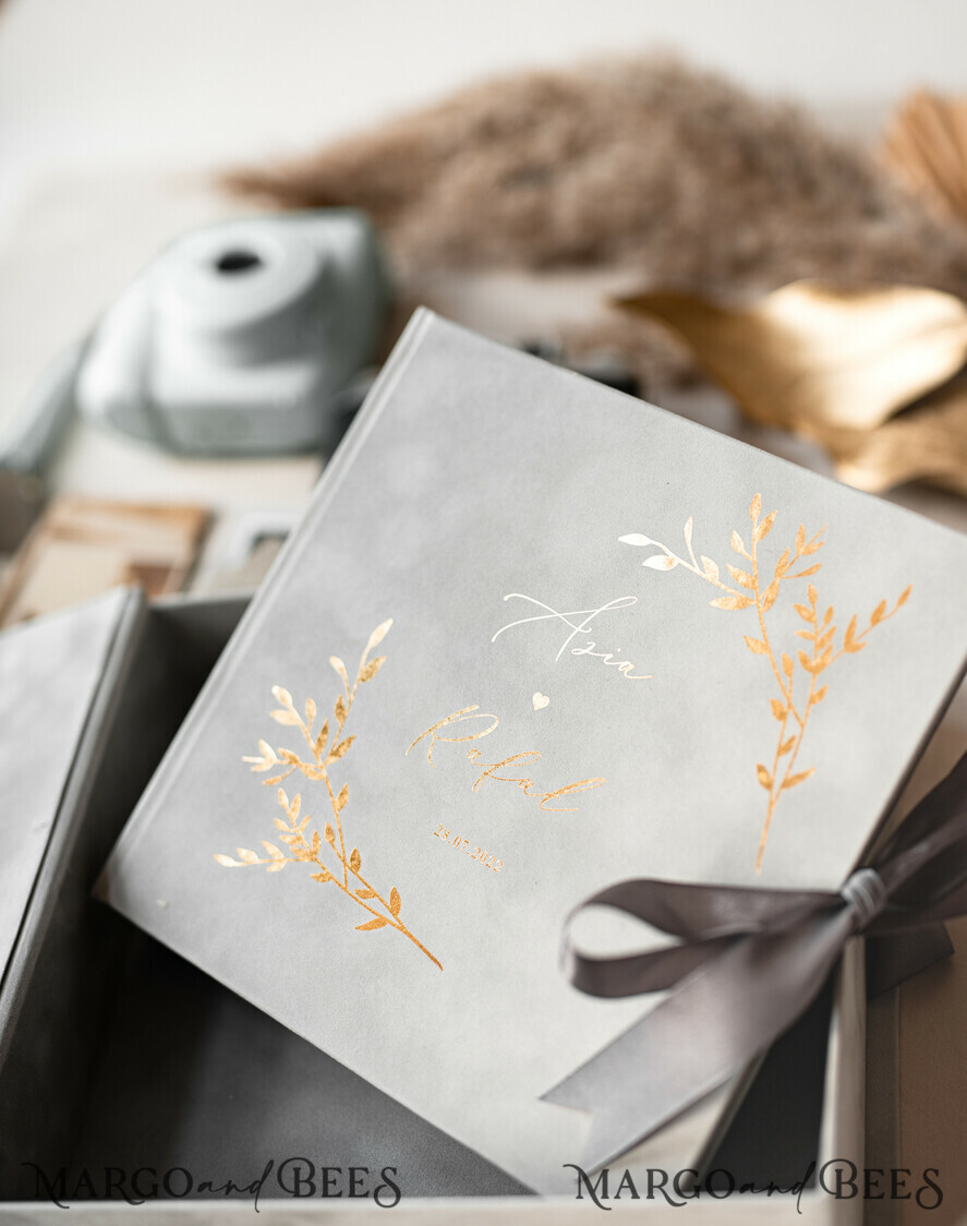 HOCHZEITS-GÄSTEBÜCHER Samtkissen Instax Gästebuch Grau Gold Personalisiertes Hochzeitsgästebuch, Samt Erinnerungsfoto Hochzeit, Luxus Hochzeitsgästebuch, Polaroid Samt Gästebuch