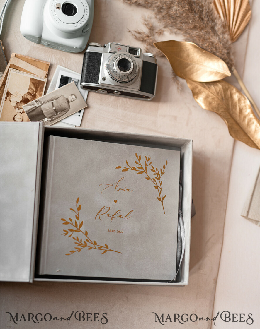 HOCHZEITS-GÄSTEBÜCHER Samtkissen Instax Gästebuch Grau Gold Personalisiertes Hochzeitsgästebuch, Samt Erinnerungsfoto Hochzeit, Luxus Hochzeitsgästebuch, Polaroid Samt Gästebuch