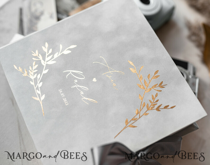 HOCHZEITS-GÄSTEBÜCHER Samtkissen Instax Gästebuch Grau Gold Personalisiertes Hochzeitsgästebuch, Samt Erinnerungsfoto Hochzeit, Luxus Hochzeitsgästebuch, Polaroid Samt Gästebuch