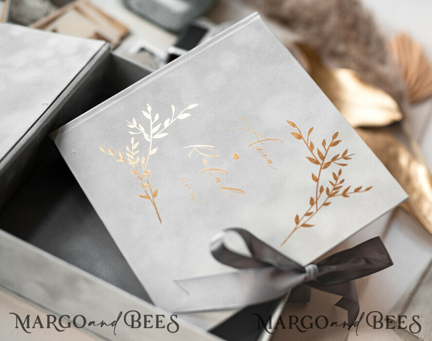 HOCHZEITS-GÄSTEBÜCHER Samtkissen Instax Gästebuch Grau Gold Personalisiertes Hochzeitsgästebuch, Samt Erinnerungsfoto Hochzeit, Luxus Hochzeitsgästebuch, Polaroid Samt Gästebuch