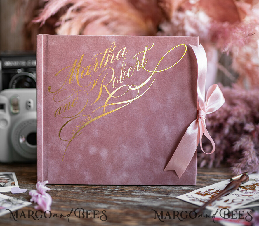 HOCHZEITS-GÄSTEBÜCHER Samtkissen Instax Gästebuch Boho Blush Pink Instax Samt Hochzeits-Gästebuch Gold, großes Instant Hochzeits-Gästebuch, Polaroid Samt-Gästebuch Pink Golden Hochzeit